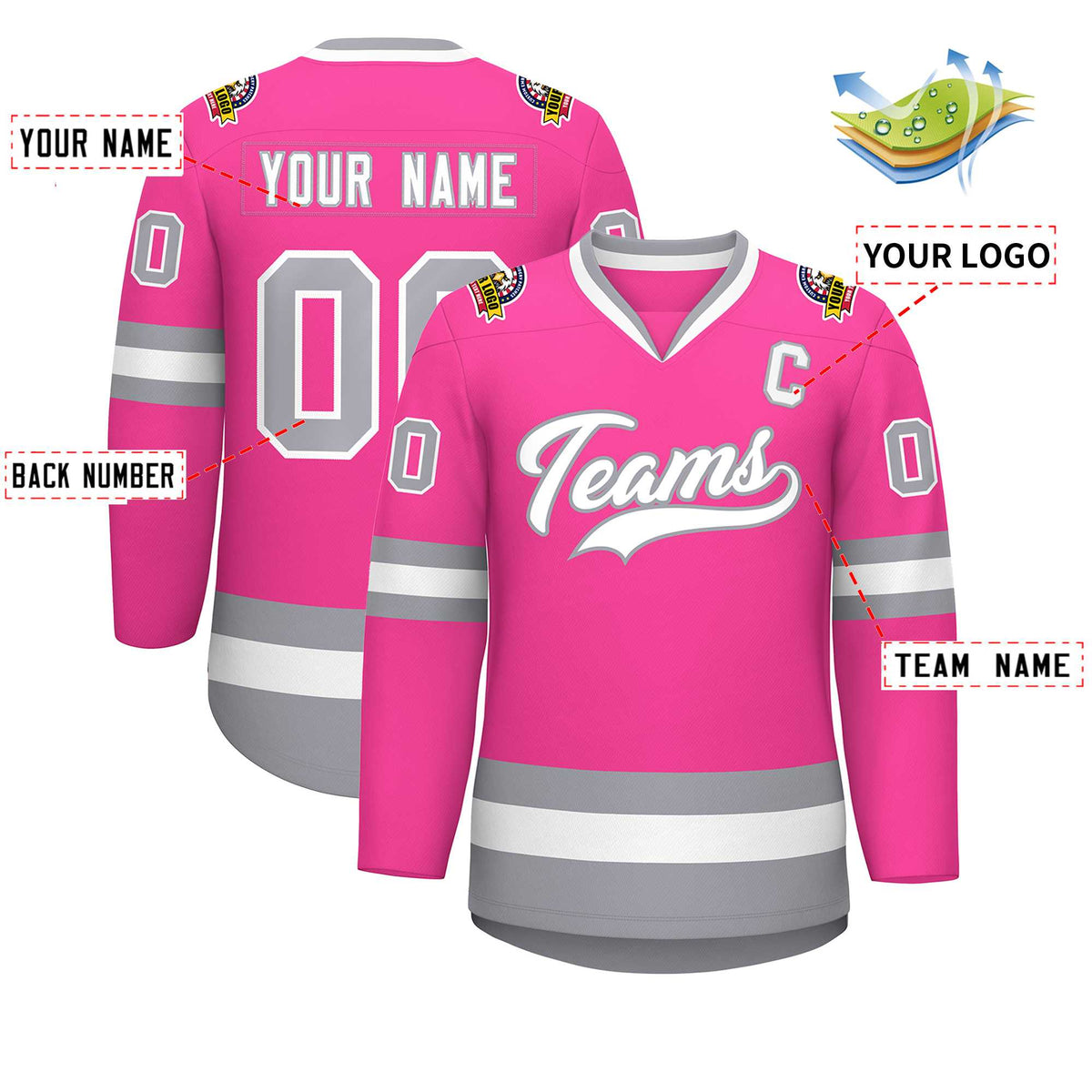 Custom Pink White-Gray Classic Style Hockey Jersey | KXKSHOP