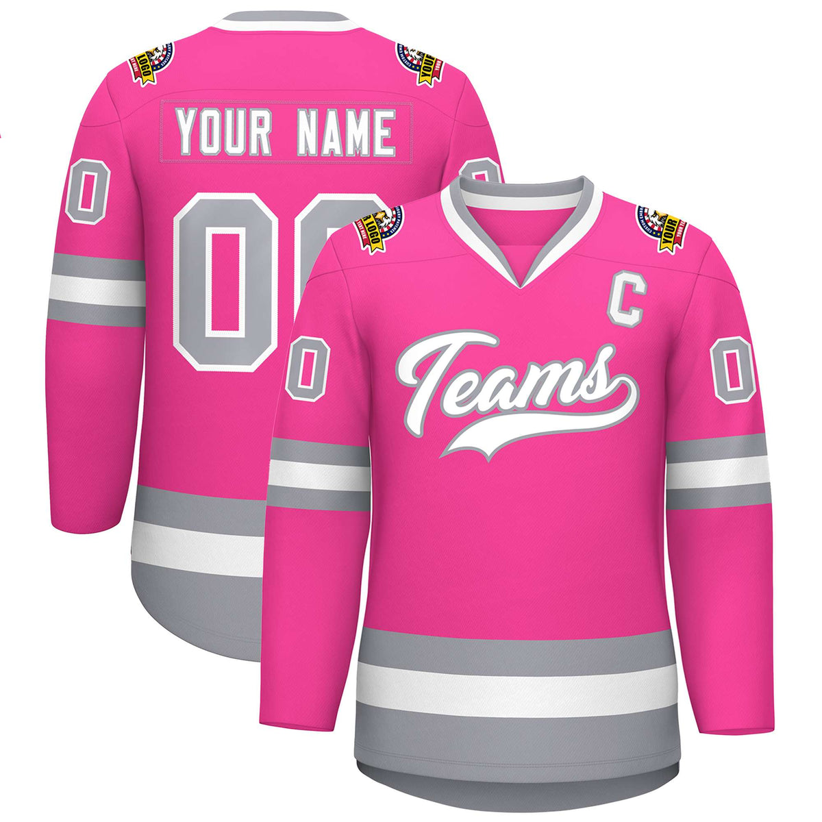 Custom Pink White-Gray Classic Style Hockey Jersey | KXKSHOP