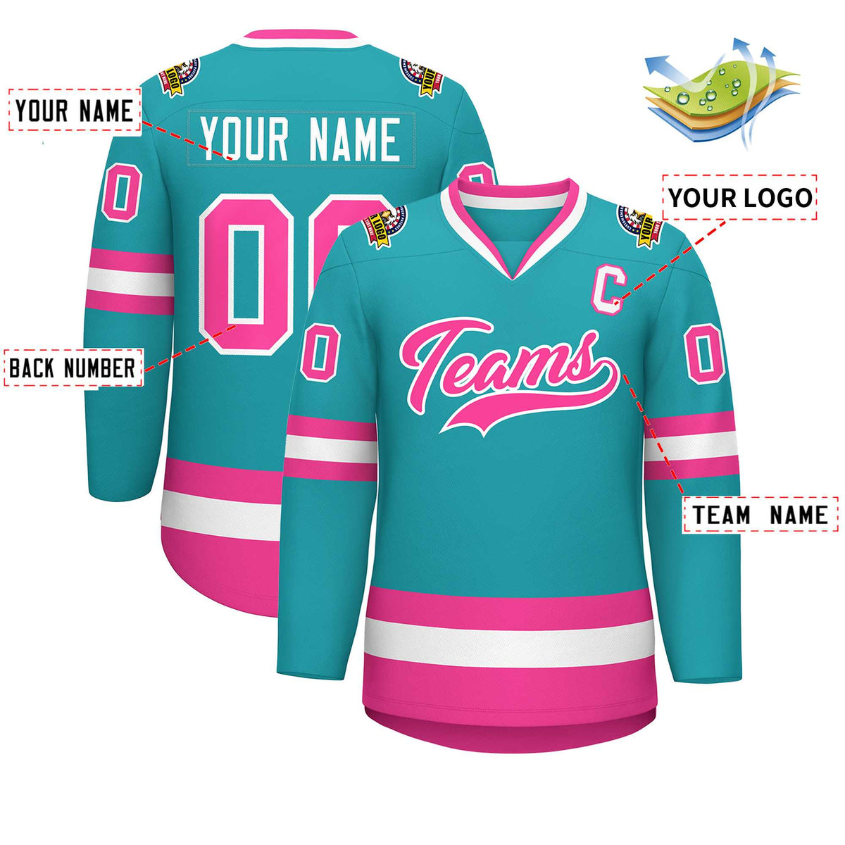 Custom Aqua Pink-White Classic Style Hockey Jersey | KXKSHOP