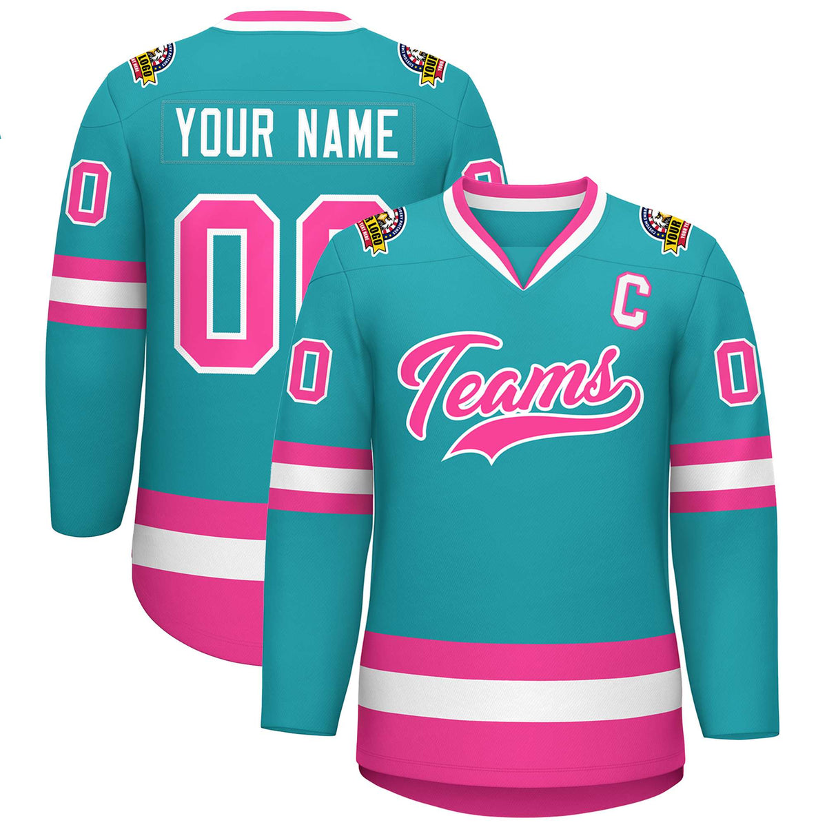 Custom Aqua Pink-White Classic Style Hockey Jersey | KXKSHOP