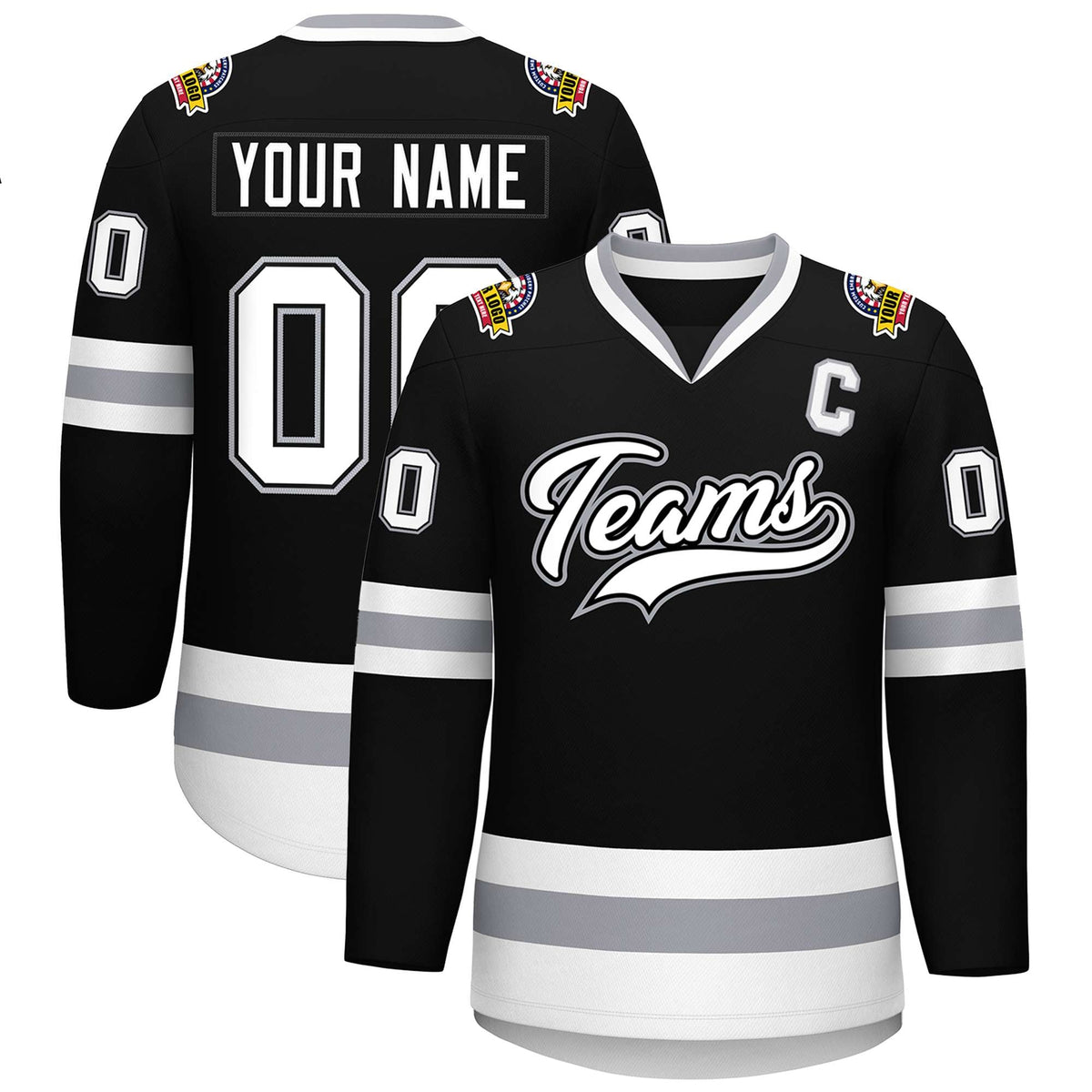 Custom Black White Black-Gray Classic Style Hockey Jersey | KXKSHOP
