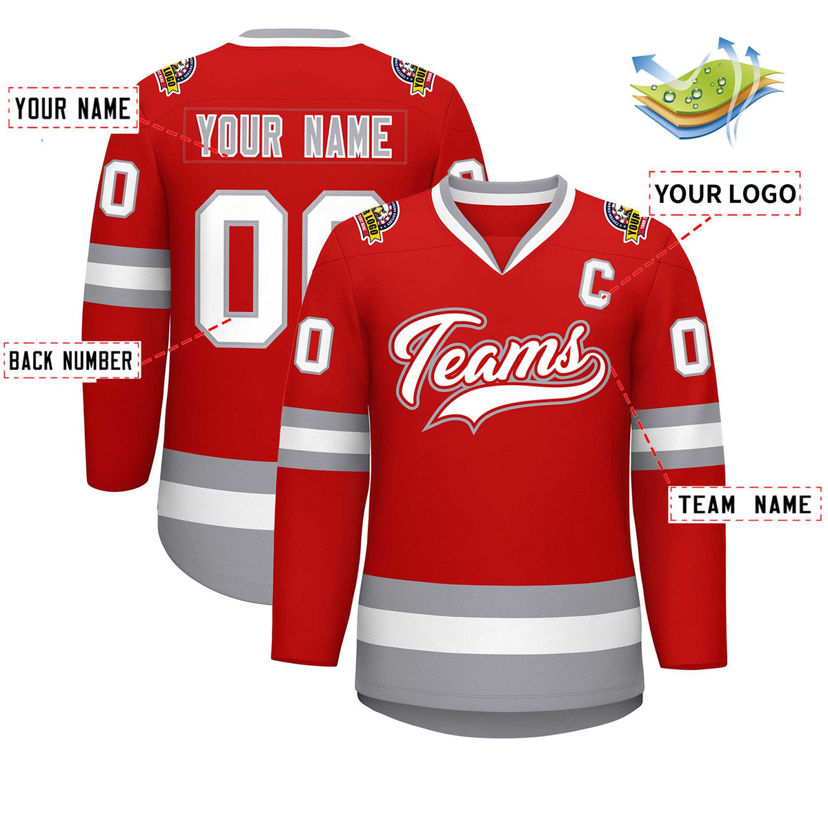 Custom Red White Red-Gray Classic Style Hockey Jersey | KXKSHOP