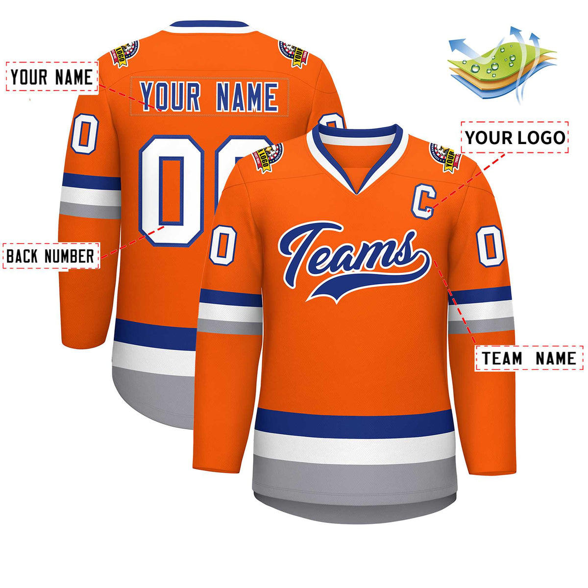 Custom Orange Royal-White Classic Style Hockey Jersey | KXKSHOP