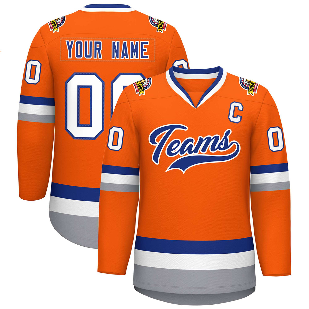 Custom Orange Royal-White Classic Style Hockey Jersey | KXKSHOP