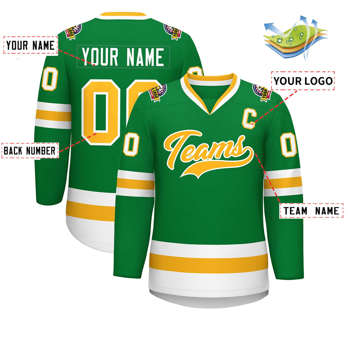 Custom Kelly Green Gold-White Classic Style Hockey Jersey | KXKSHOP
