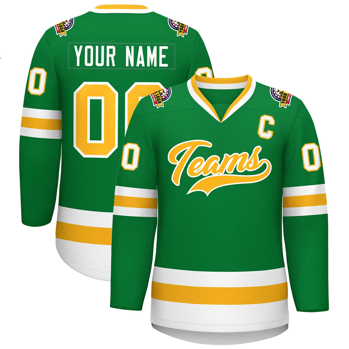 Custom Kelly Green Gold-White Classic Style Hockey Jersey | KXKSHOP