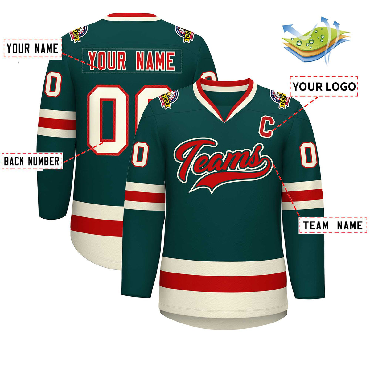 Custom Midnight Green Red Midnight Green-Khaki Classic Style Hockey Jersey | KXKSHOP
