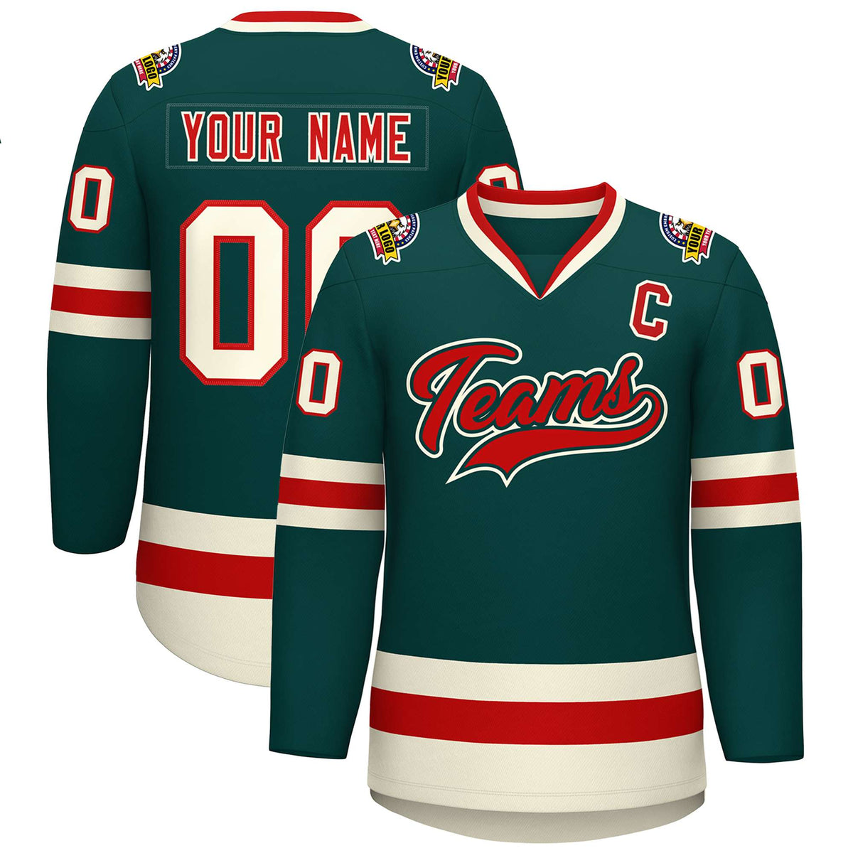 Custom Midnight Green Red Midnight Green-Khaki Classic Style Hockey Jersey | KXKSHOP