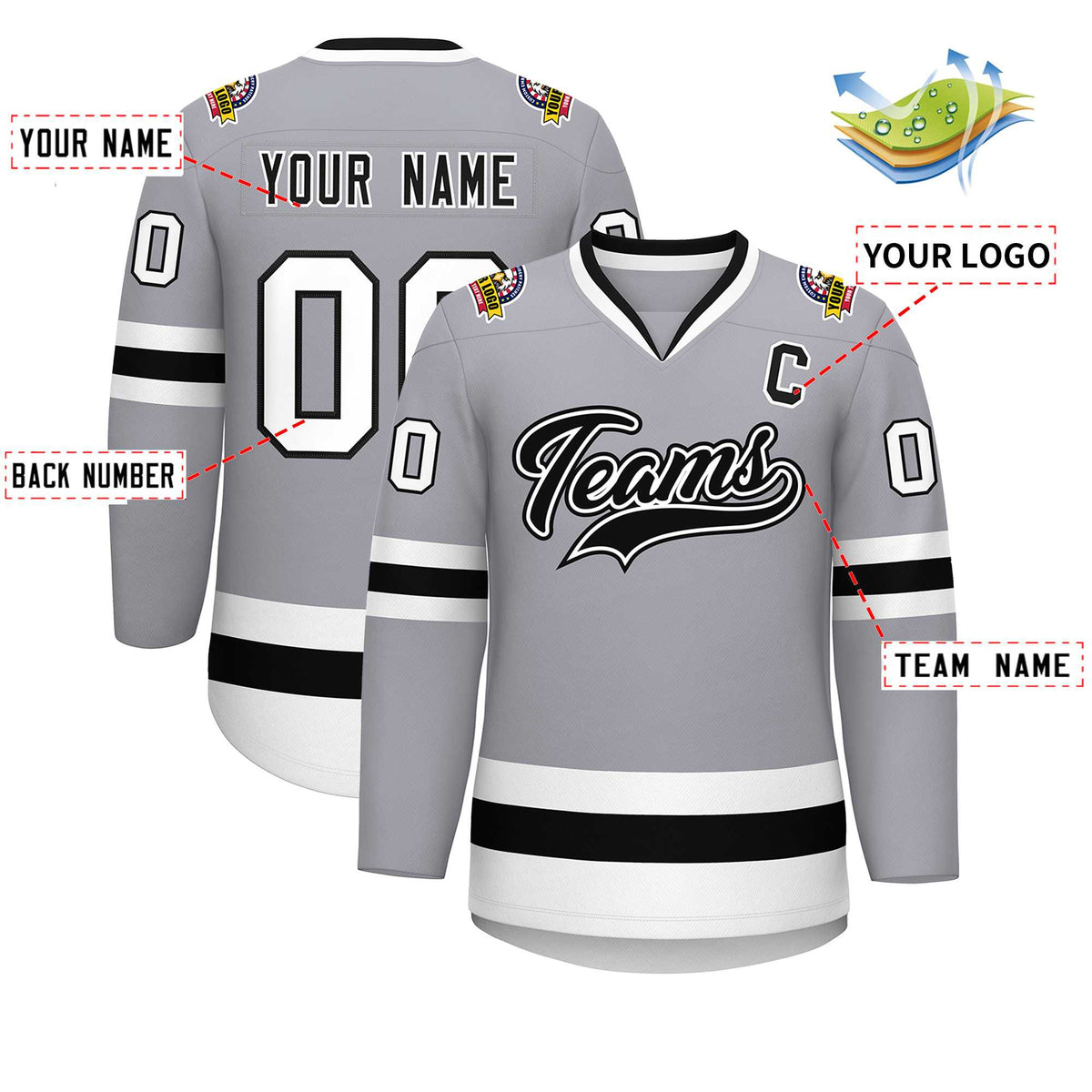 Custom Gray Black White-Black Classic Style Hockey Jersey | KXKSHOP
