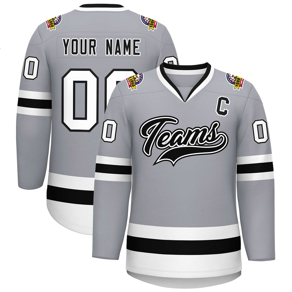 Custom Gray Black White-Black Classic Style Hockey Jersey | KXKSHOP