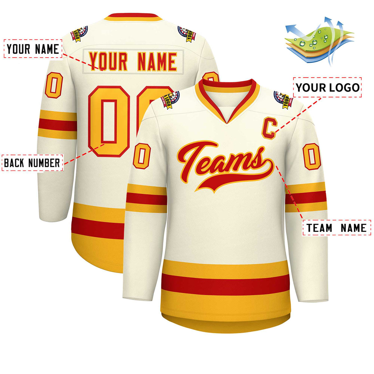 Custom Khaki Red-Gold Classic Style Hockey Jersey | KXKSHOP