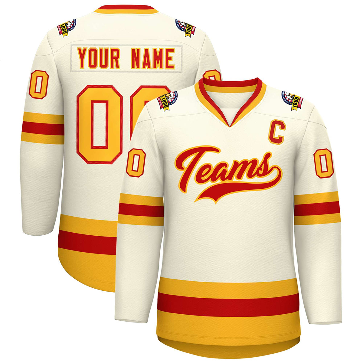 Custom Khaki Red-Gold Classic Style Hockey Jersey | KXKSHOP