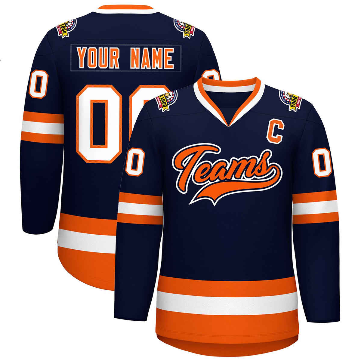 Custom Navy Orange Navy-White Classic Style Hockey Jersey | KXKSHOP