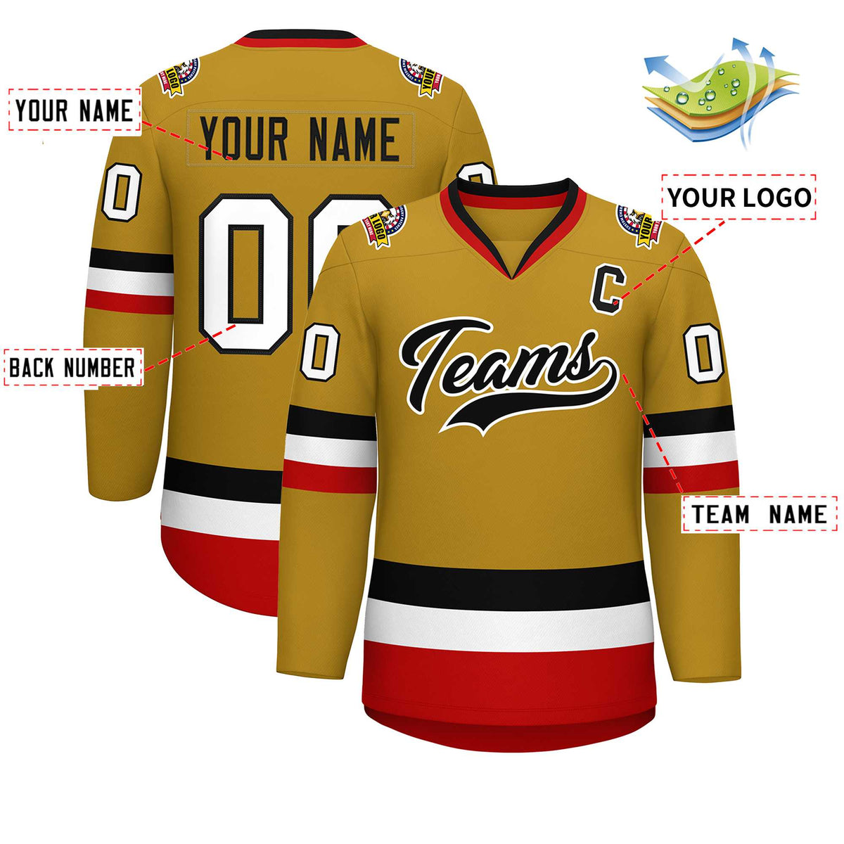 Custom Old Gold Black-White Classic Style Hockey Jersey | KXKSHOP