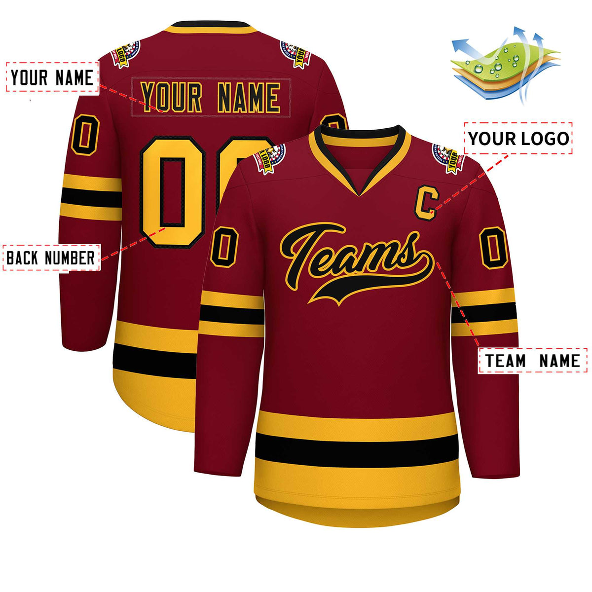 Custom Crimson Black-Gold Classic Style Hockey Jersey | KXKSHOP