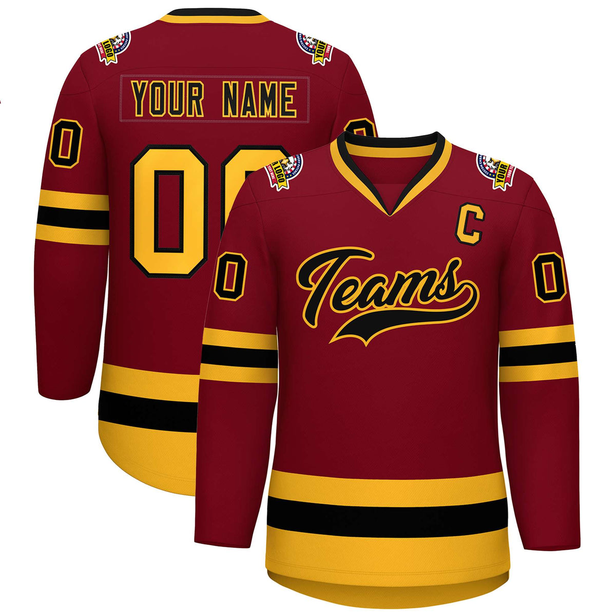 Custom Crimson Black-Gold Classic Style Hockey Jersey | KXKSHOP