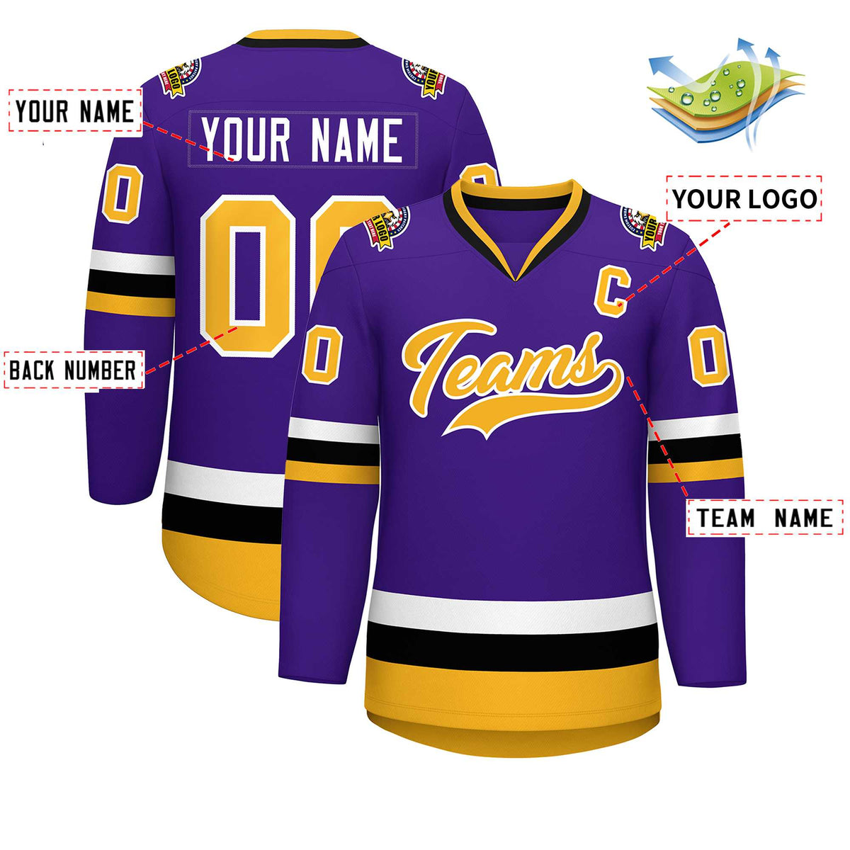 Custom Purple Gold-White Classic Style Hockey Jersey | KXKSHOP