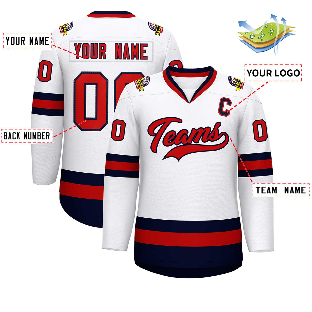 Custom White Red-Navy Classic Style Hockey Jersey | KXKSHOP