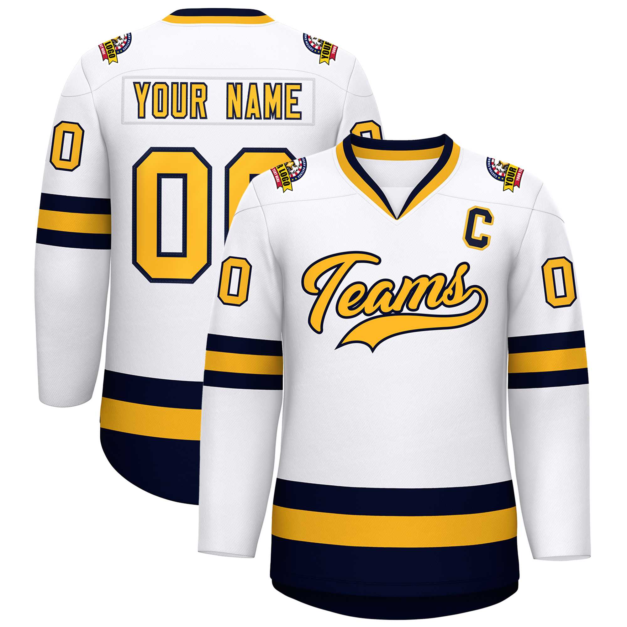 Custom White Gold-Navy Classic Style Hockey Jersey | KXKSHOP