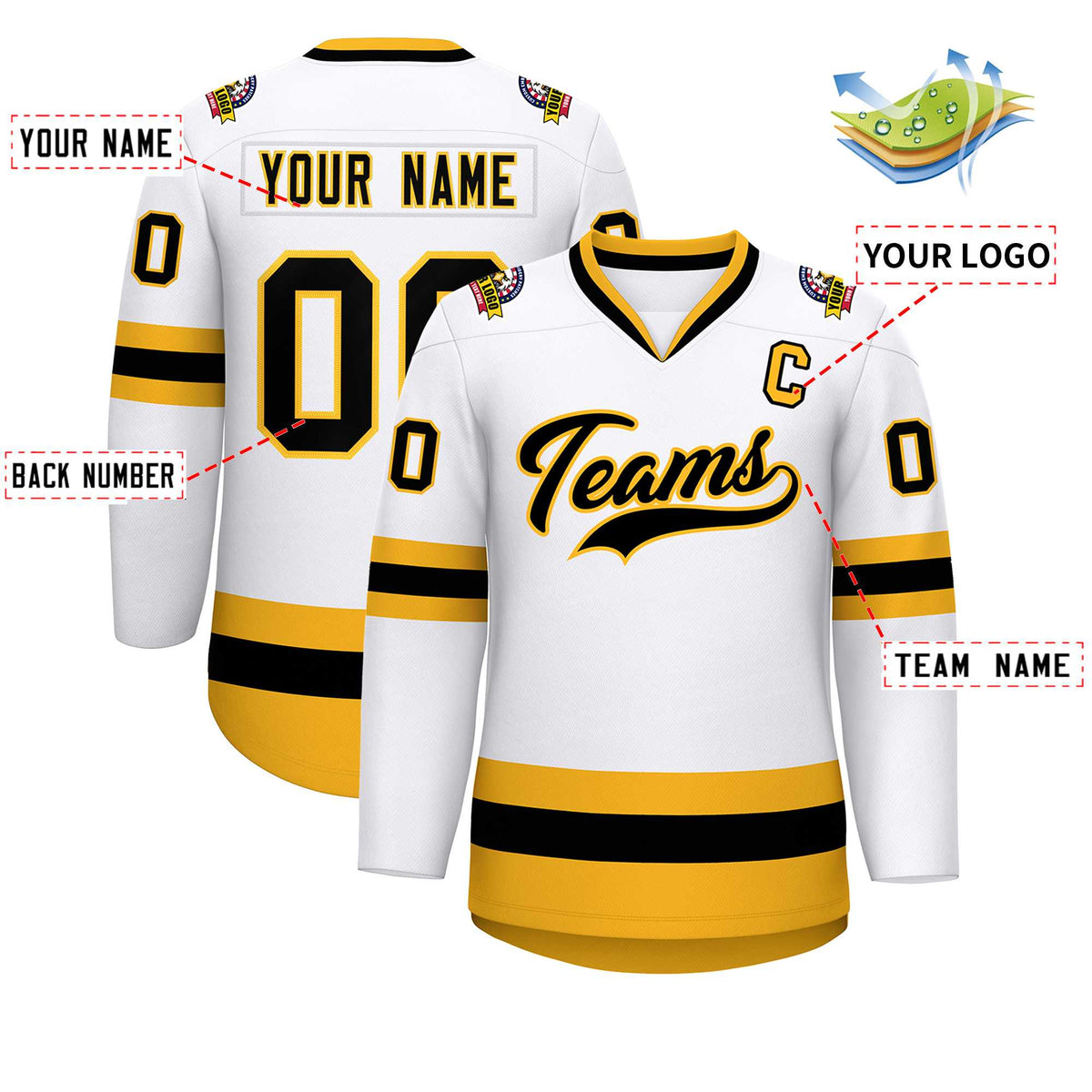 Custom White Black-Gold Classic Style Hockey Jersey | KXKSHOP