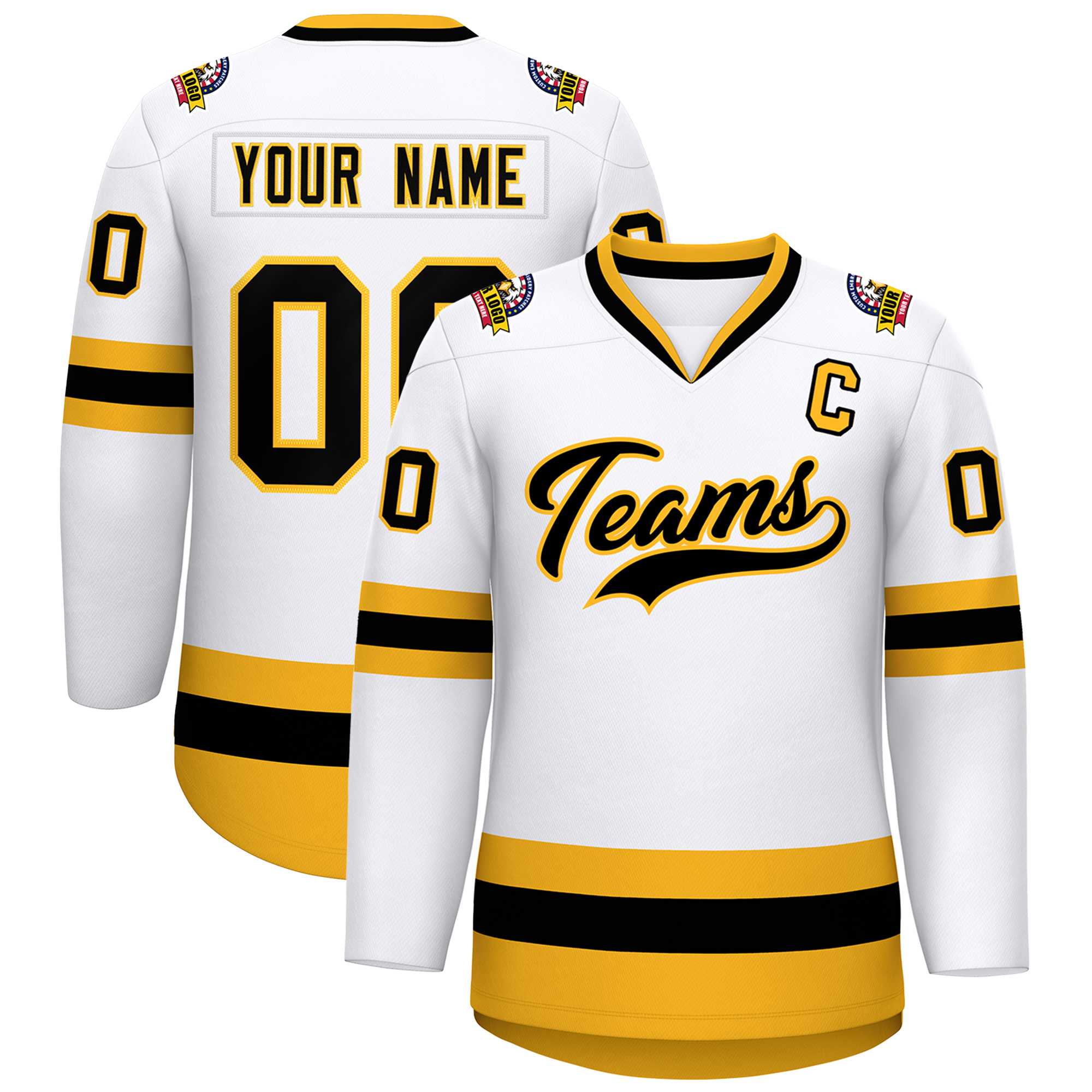 Custom White Black-Gold Classic Style Hockey Jersey | KXKSHOP