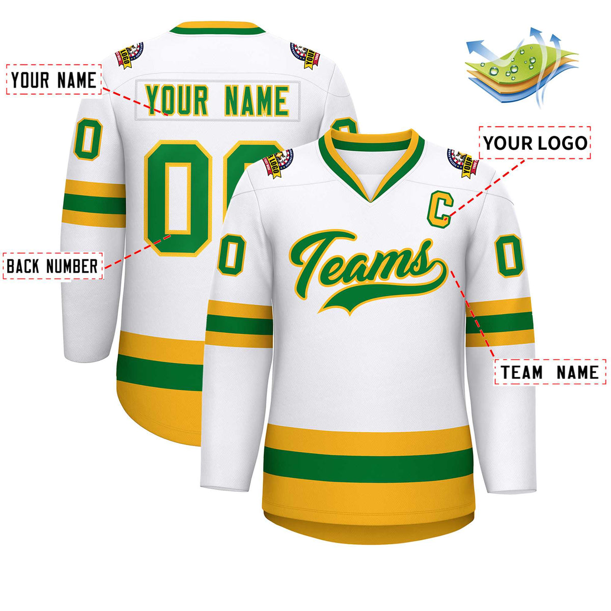 Custom White Kelly Green-Gold Classic Style Hockey Jersey | KXKSHOP