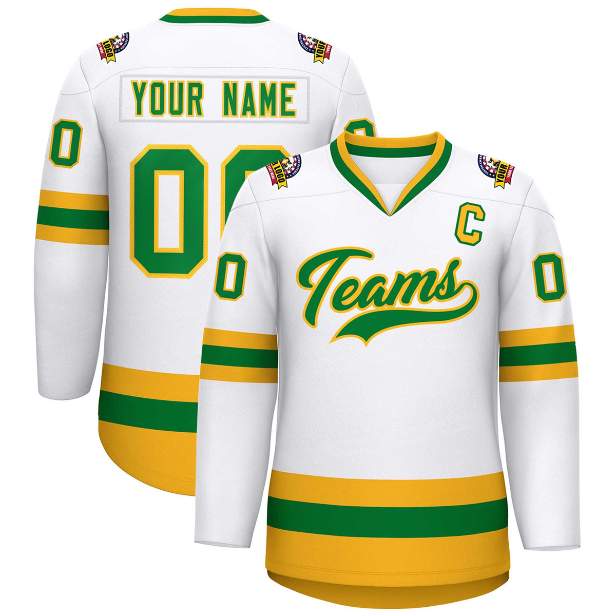 Custom White Kelly Green-Gold Classic Style Hockey Jersey | KXKSHOP