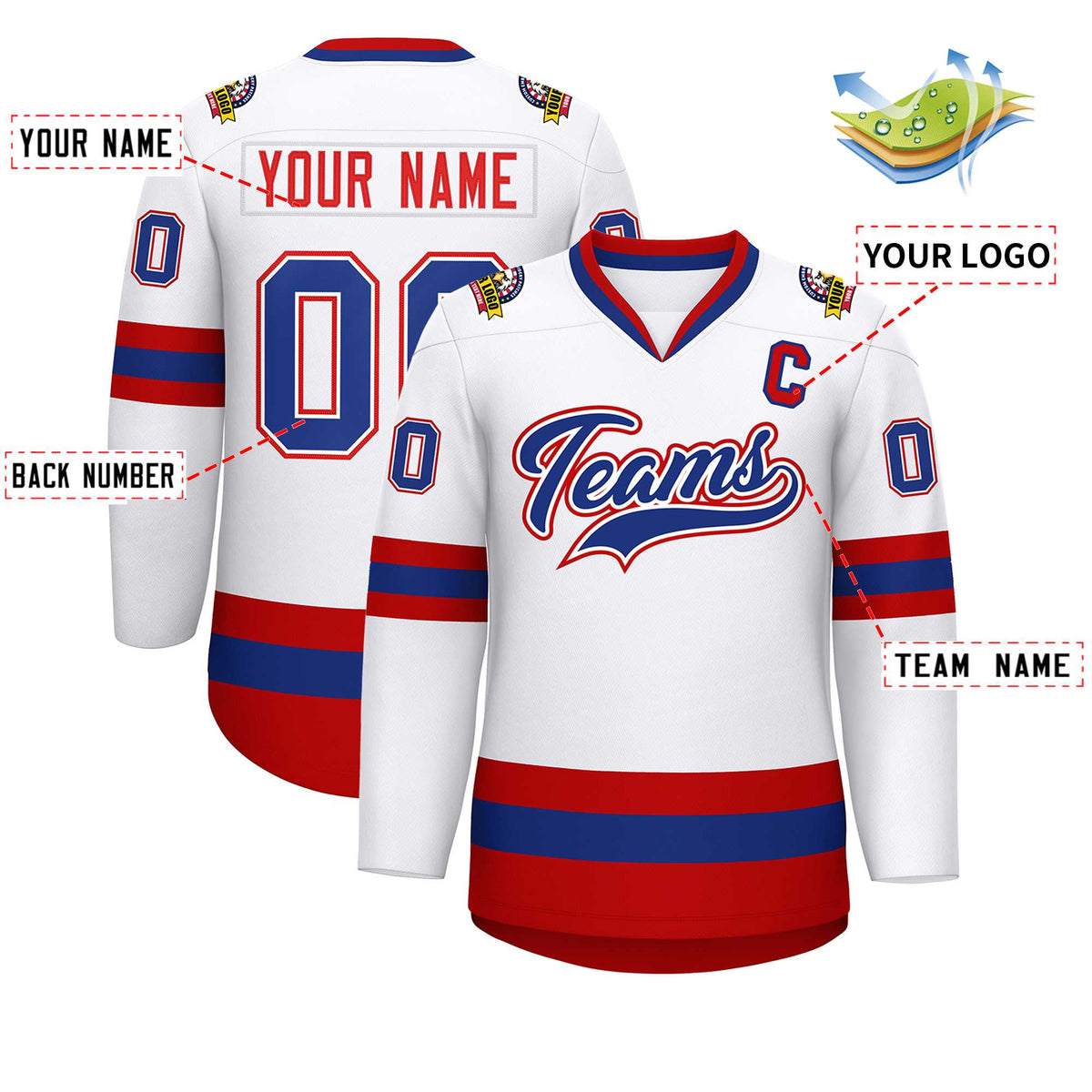 Custom White Royal White-Red Classic Style Hockey Jersey | KXKSHOP