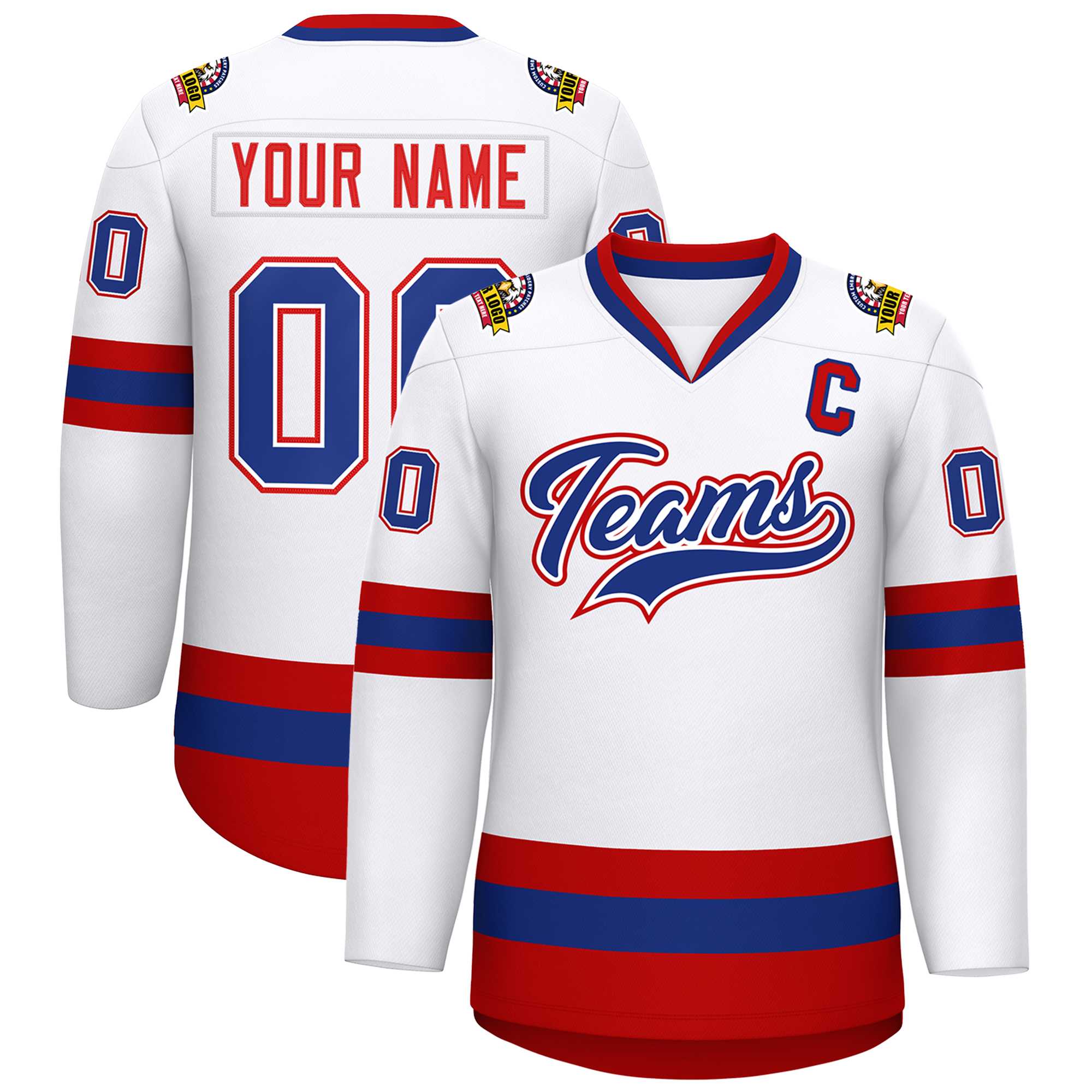 Custom White Royal White-Red Classic Style Hockey Jersey | KXKSHOP