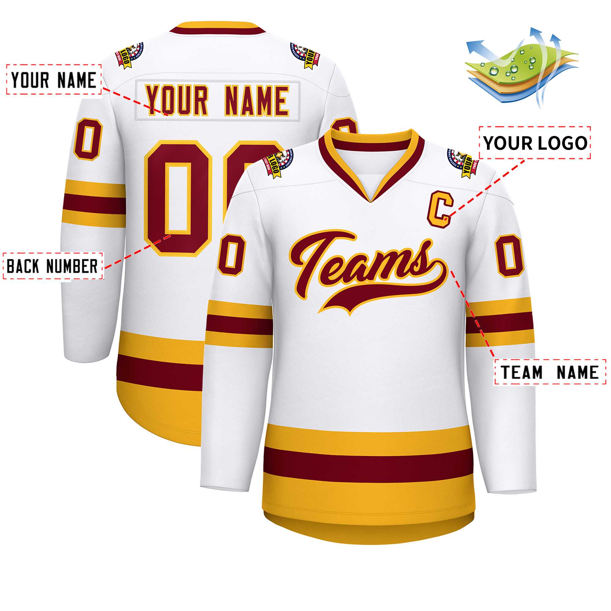 Custom White Crimson-Gold Classic Style Hockey Jersey | KXKSHOP