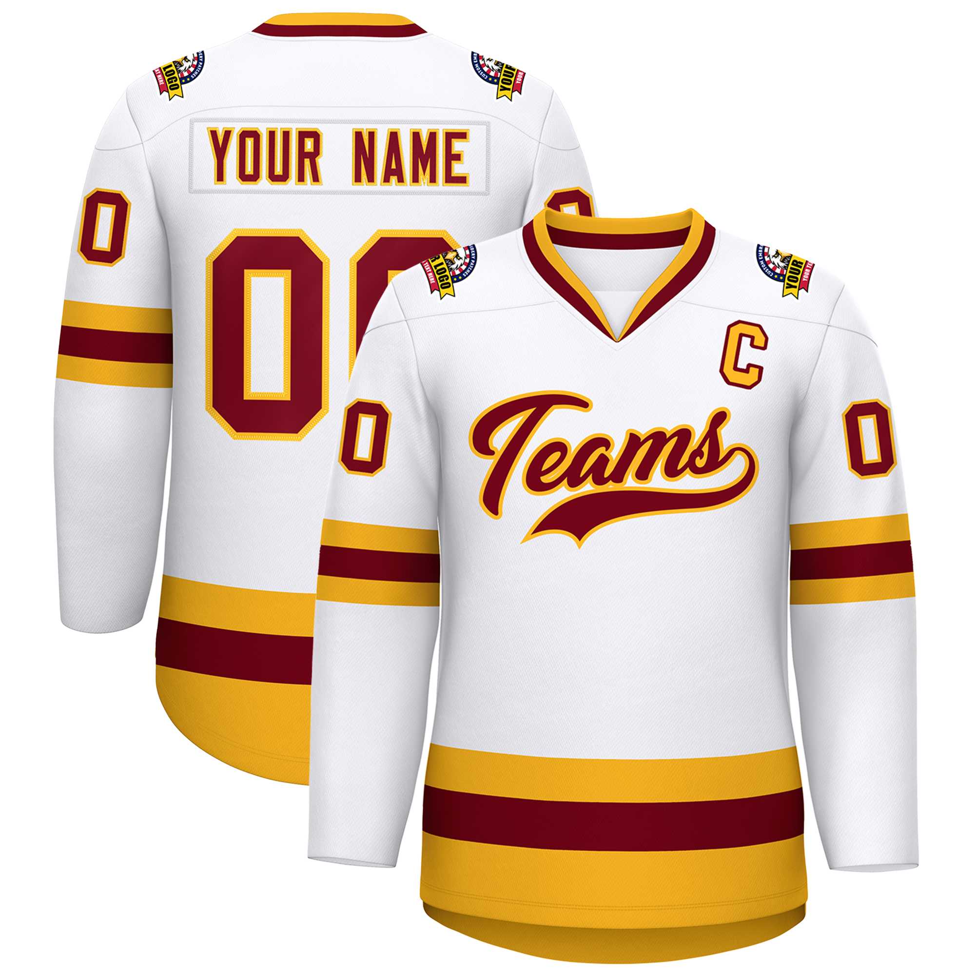 Custom White Crimson-Gold Classic Style Hockey Jersey | KXKSHOP