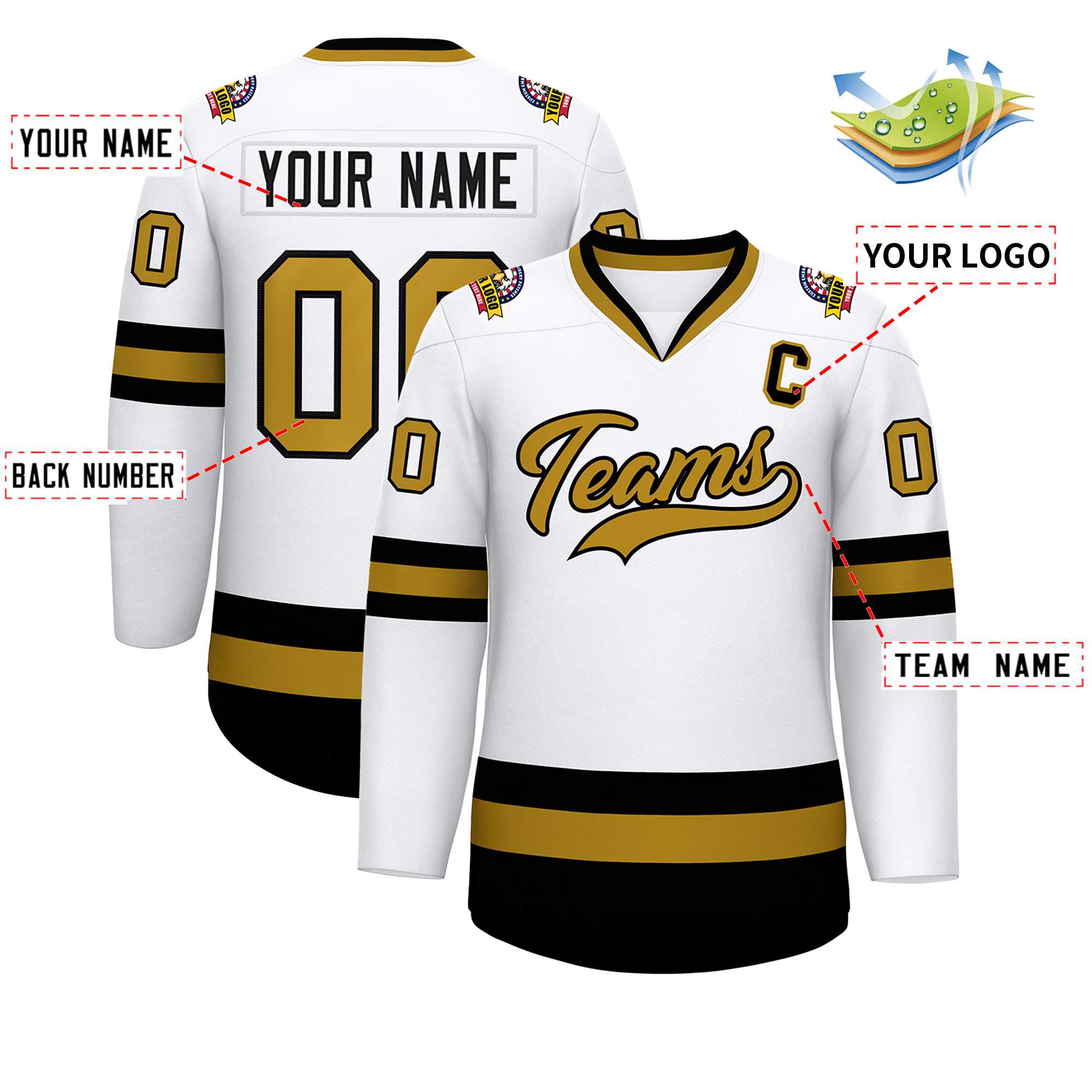 Custom White Old Gold-Black Classic Style Hockey Jersey | KXKSHOP