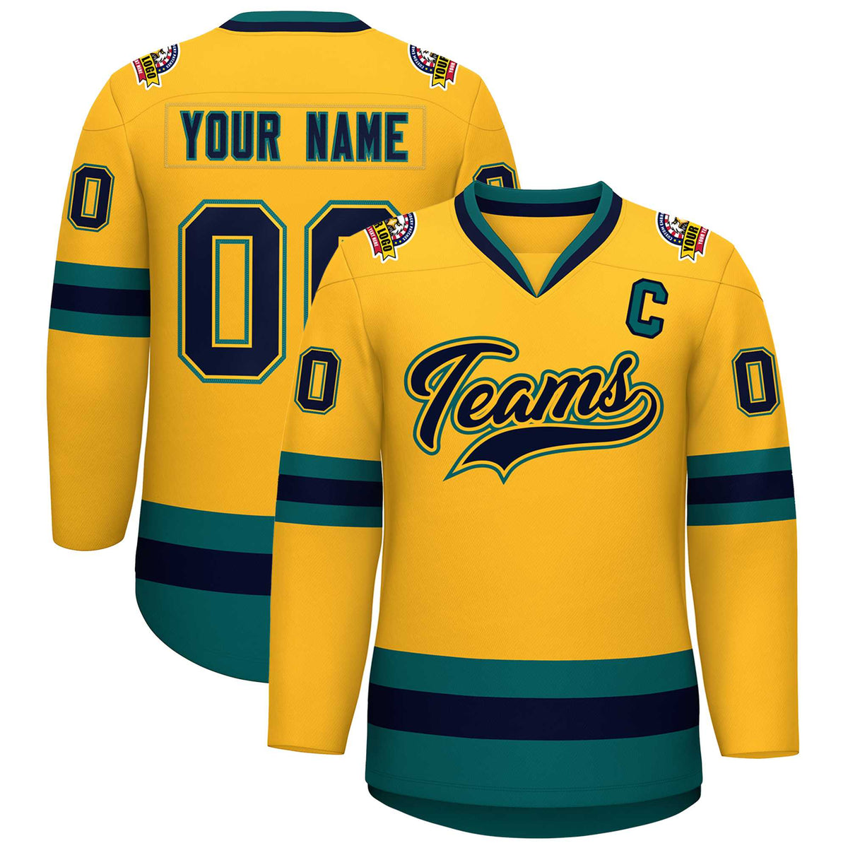 Custom Gold Navy Gold-Aqua Classic Style Hockey Jersey | KXKSHOP