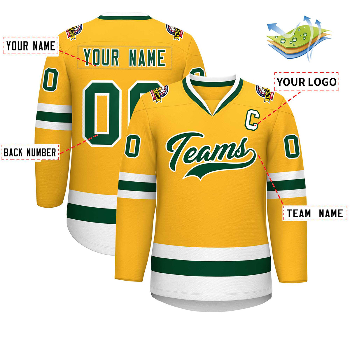 Custom Gold Green-White Classic Style Hockey Jersey | KXKSHOP