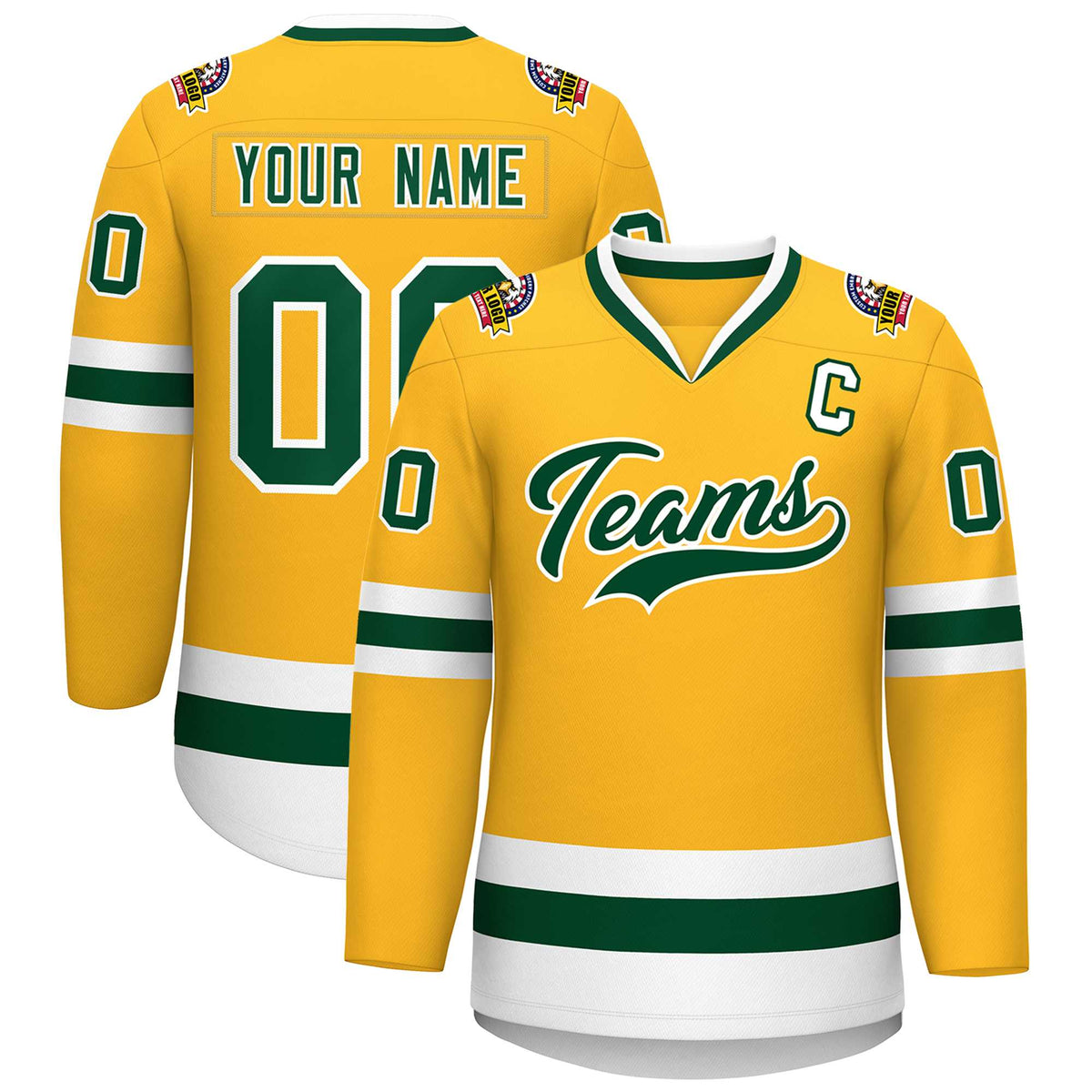 Custom Gold Green-White Classic Style Hockey Jersey | KXKSHOP