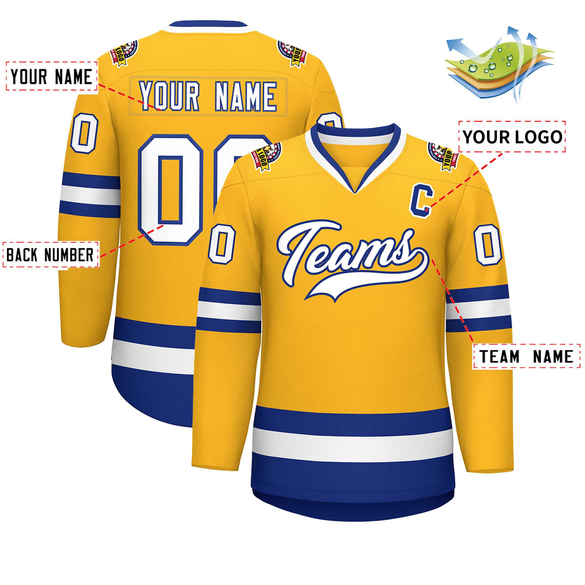 Custom Gold White-Royal Classic Style Hockey Jersey | KXKSHOP