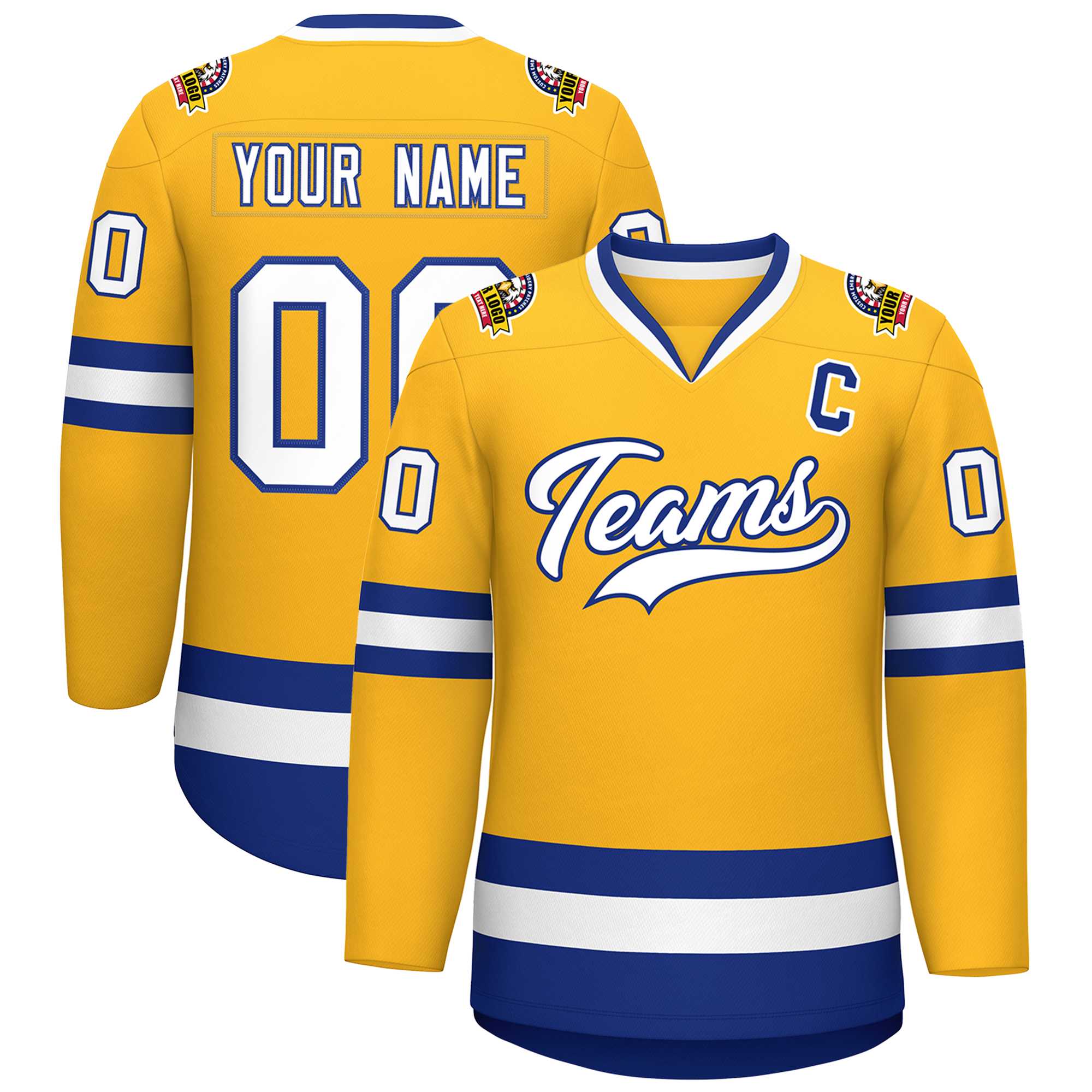Custom Gold White-Royal Classic Style Hockey Jersey | KXKSHOP