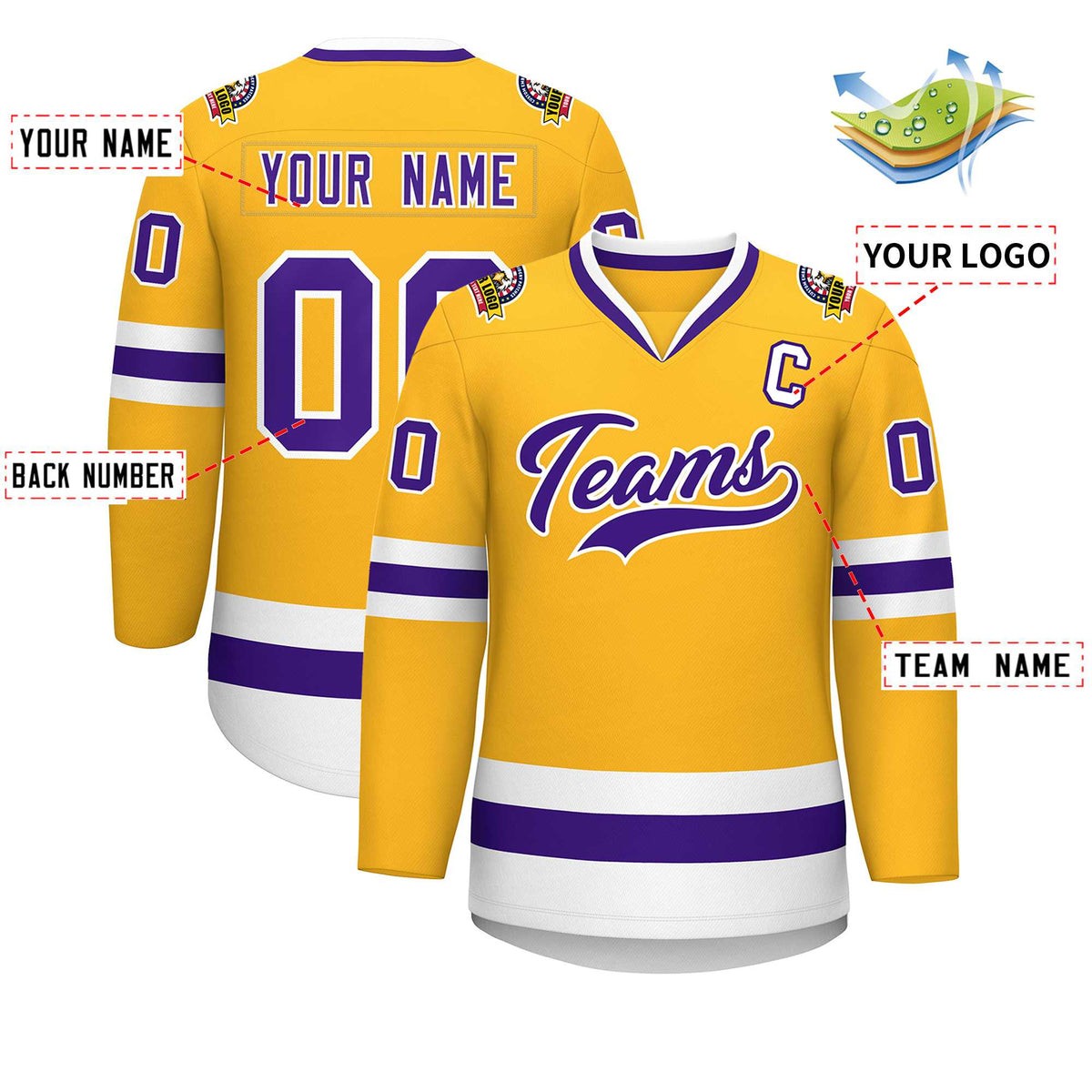 Custom Gold Purple-White Classic Style Hockey Jersey | KXKSHOP