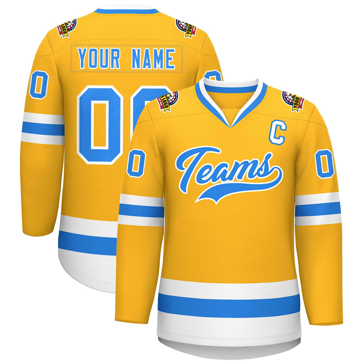 Custom Gold Powder Blue-White Classic Style Hockey Jersey | KXKSHOP