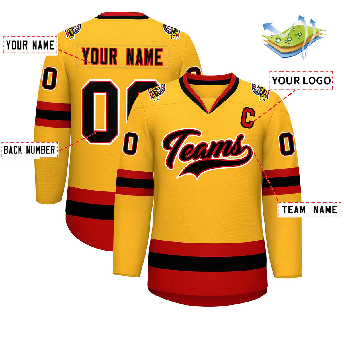 Custom Gold Black Red-White Classic Style Hockey Jersey | KXKSHOP
