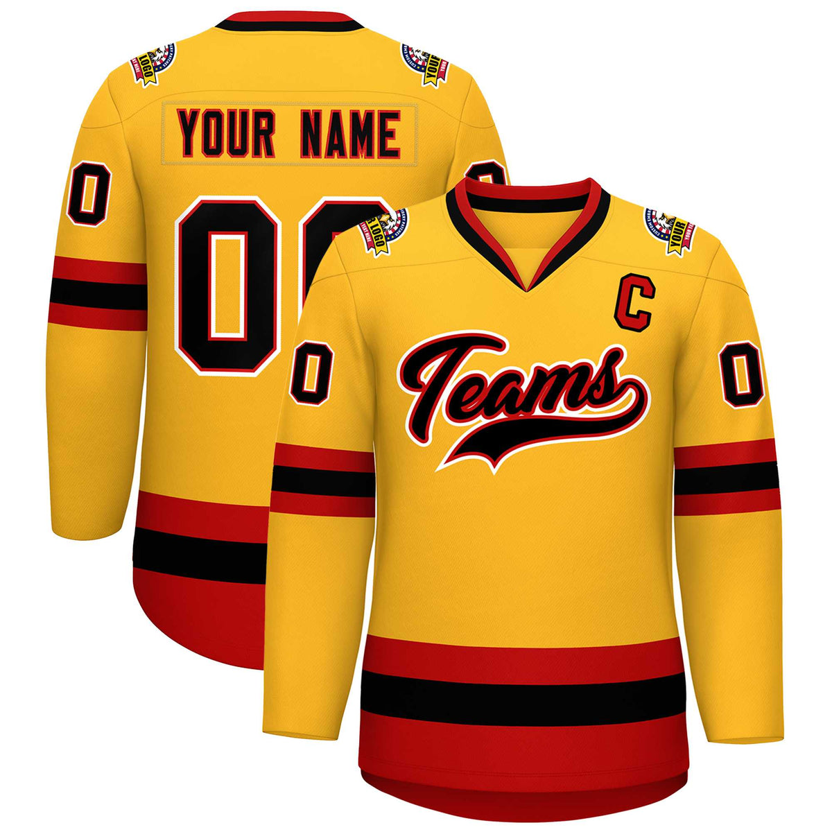 Custom Gold Black Red-White Classic Style Hockey Jersey | KXKSHOP
