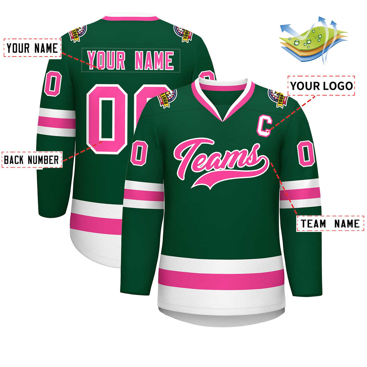 Custom Green Pink-White Classic Style Hockey Jersey | KXKSHOP