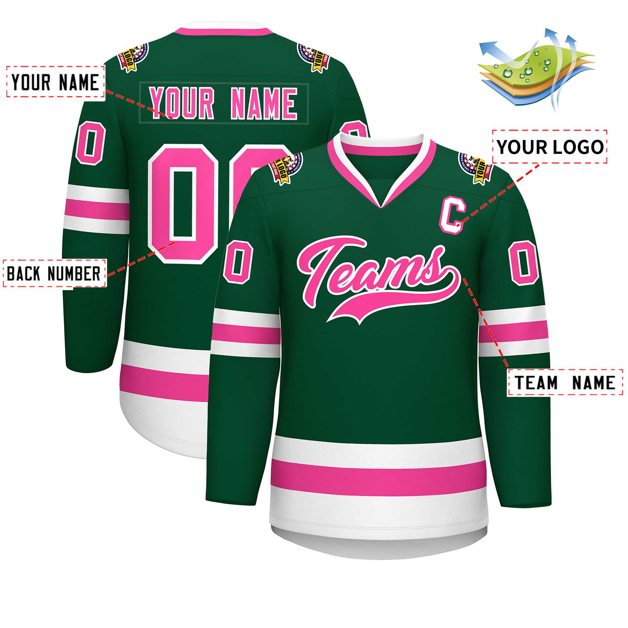 Custom Green Pink-White Classic Style Hockey Jersey | KXKSHOP