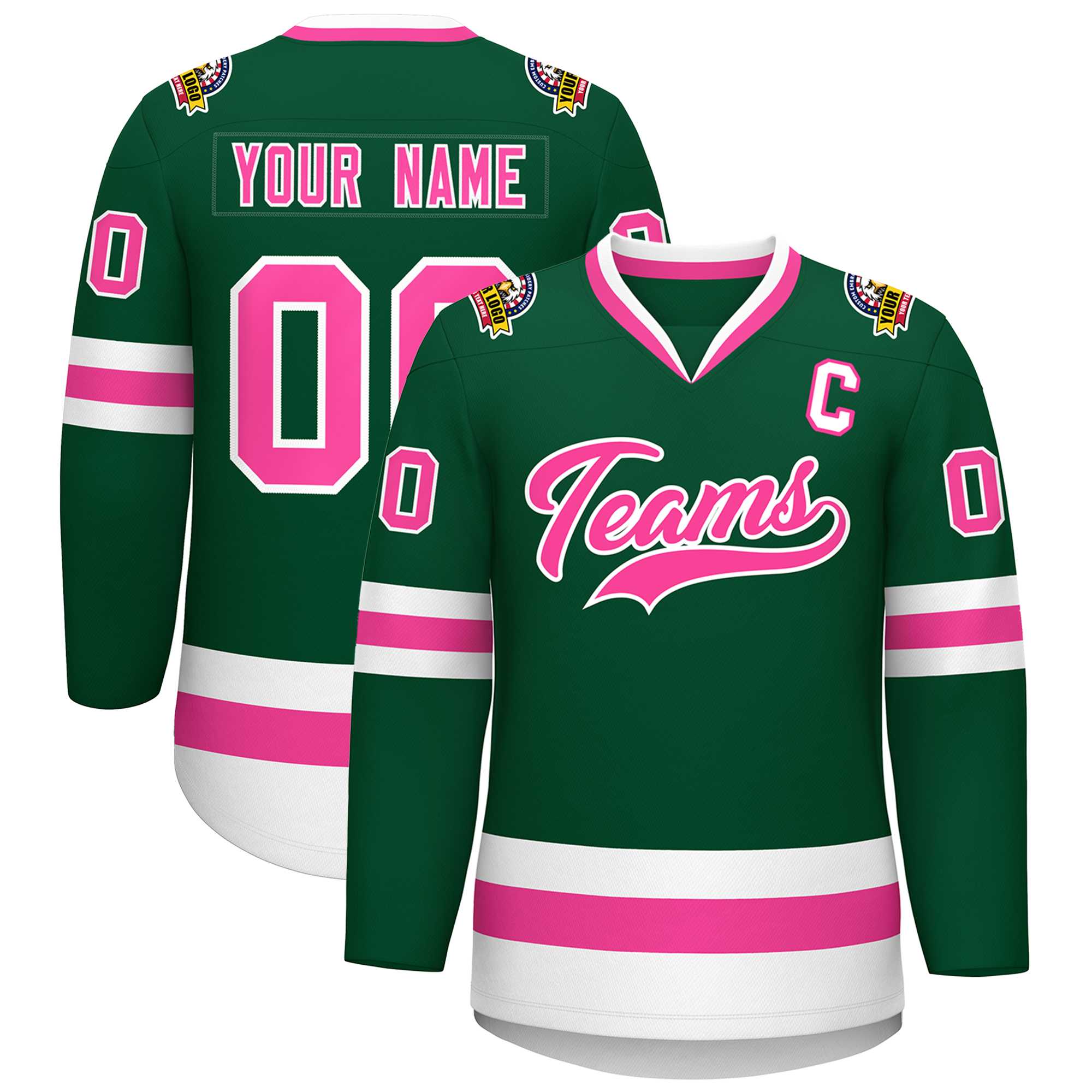Custom Green Pink-White Classic Style Hockey Jersey | KXKSHOP