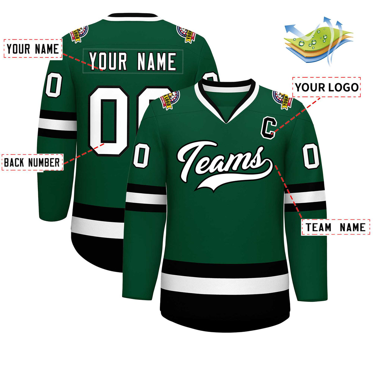 Custom Green White-Black Classic Style Hockey Jersey | KXKSHOP