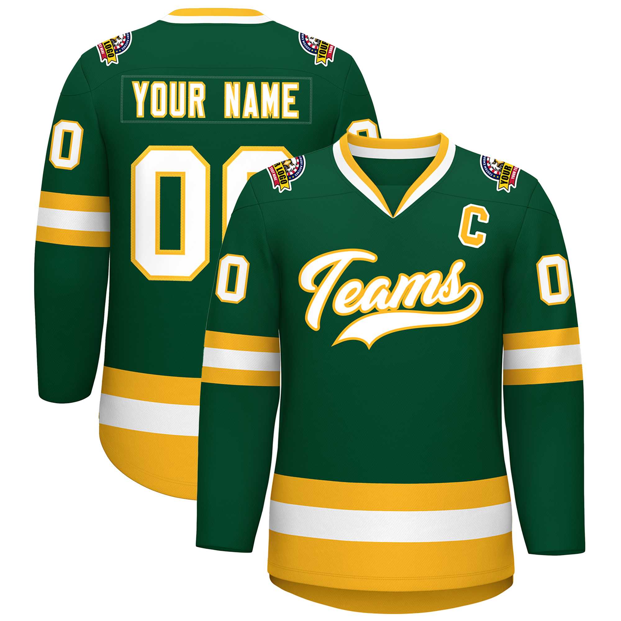 Custom Green White-Gold Classic Style Hockey Jersey | KXKSHOP