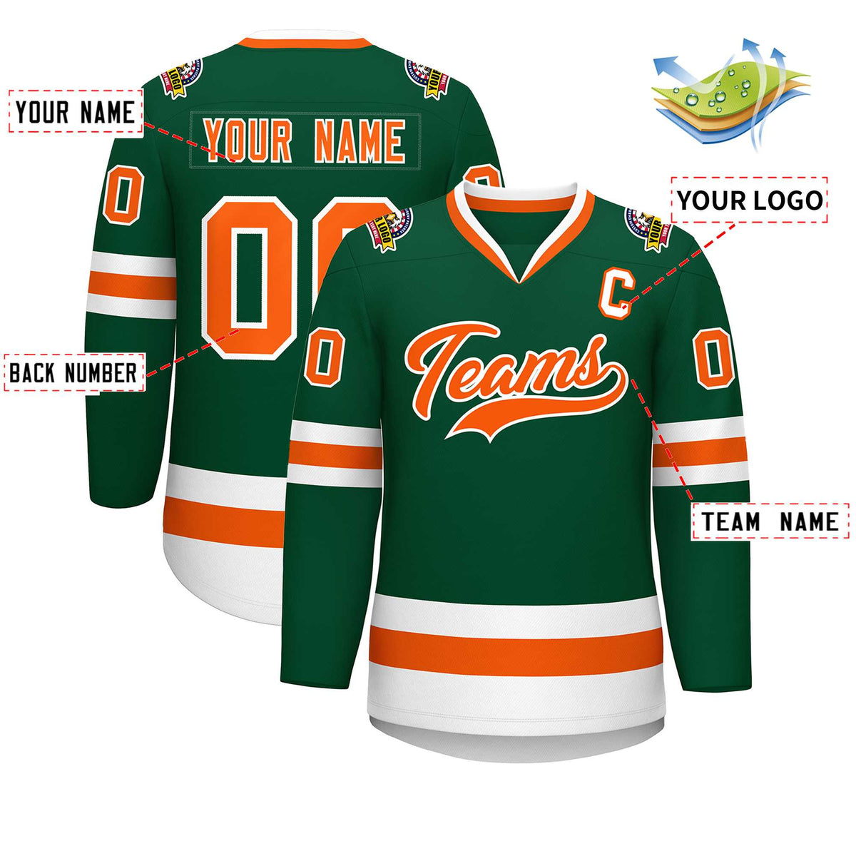 Custom Green Orange-White Classic Style Hockey Jersey | KXKSHOP