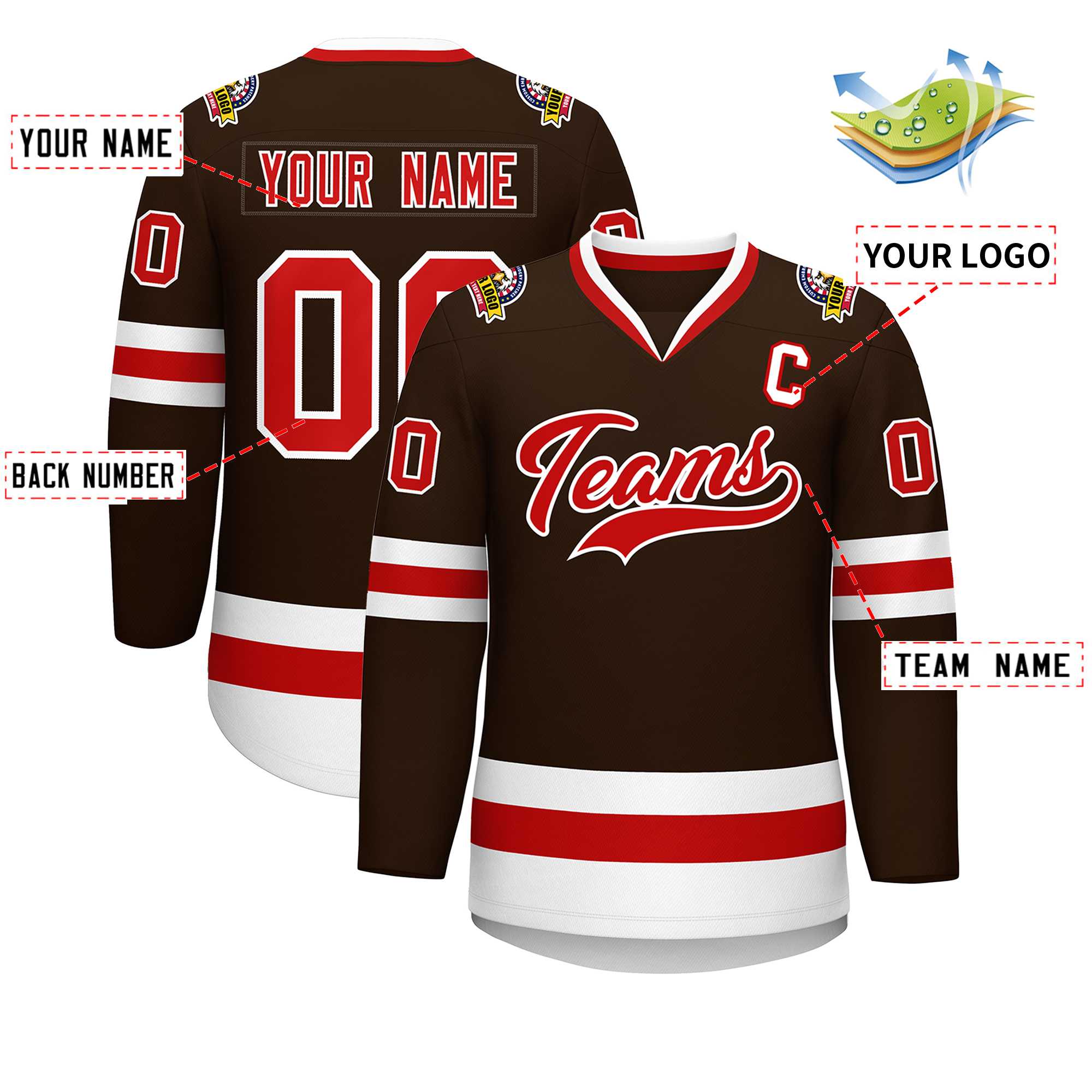 Custom Brown Red-White Classic Style Hockey Jersey | KXKSHOP