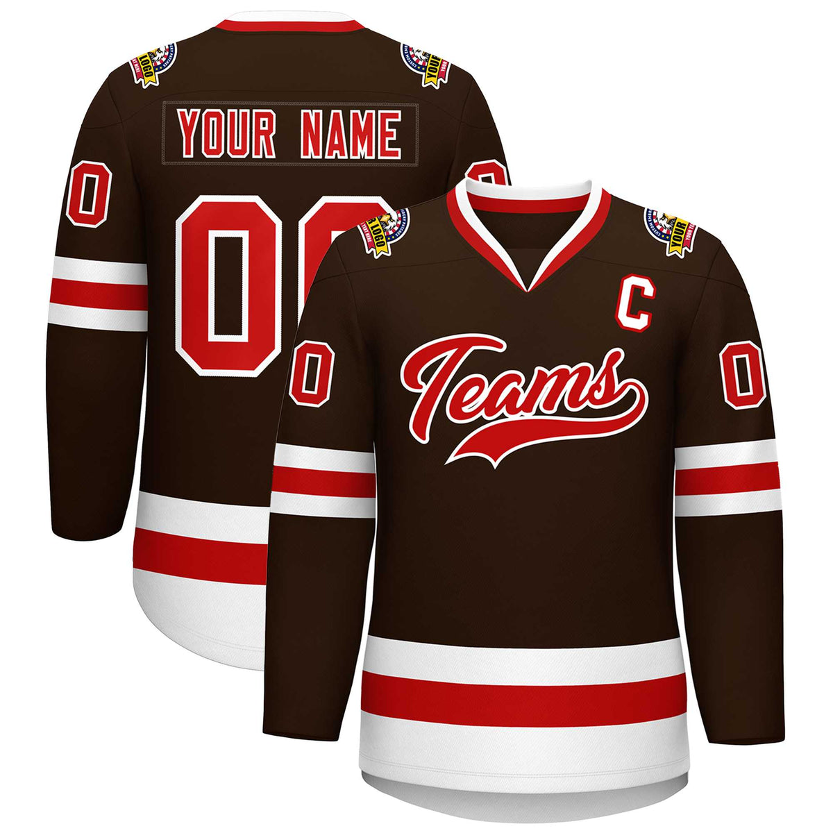 Custom Brown Red-White Classic Style Hockey Jersey | KXKSHOP