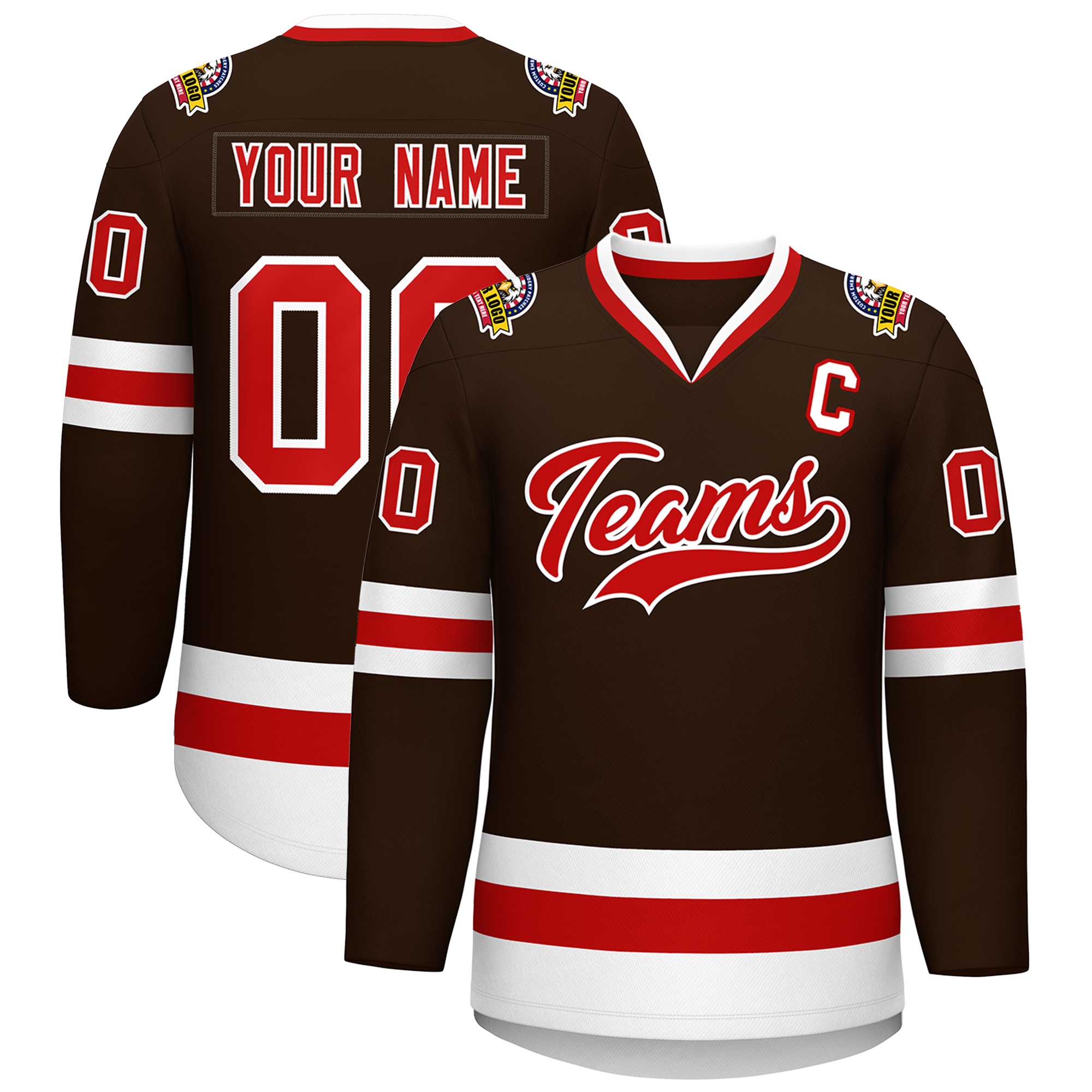 Custom Brown Red-White Classic Style Hockey Jersey | KXKSHOP